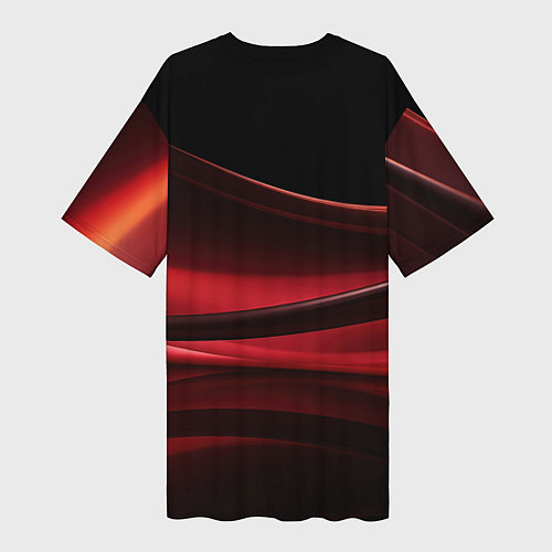 Женская длинная футболка Темная красная абстракция на черном фоне / 3D-принт – фото 2