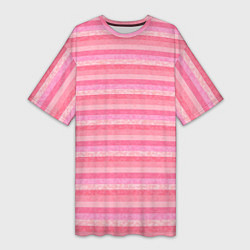 Женская длинная футболка Нежный розовый полосатый