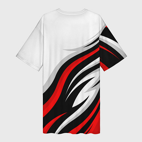 Женская длинная футболка Nissan GTR - красные языки пламени / 3D-принт – фото 2