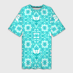 Женская длинная футболка Бирюзовая цветочная геометрия