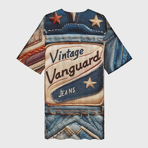 Женская длинная футболка Vintage vanguard jeans - patchwork / 3D-принт – фото 2