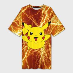 Женская длинная футболка Pikachu yellow lightning