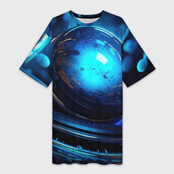 Женская длинная футболка Кислотная синяя яркая неоновая абстракция