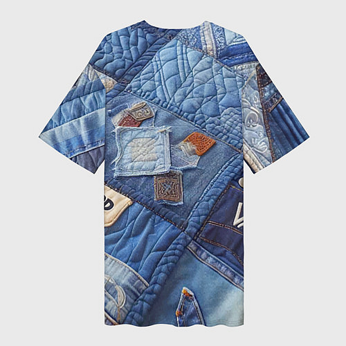 Женская длинная футболка Vanguard jeans patchwork - ai art / 3D-принт – фото 2