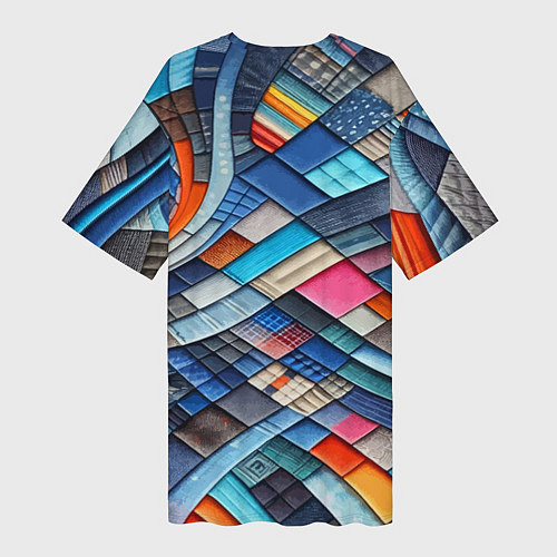 Женская длинная футболка Абстрактный авангардный пэчворк - нейросеть / 3D-принт – фото 2