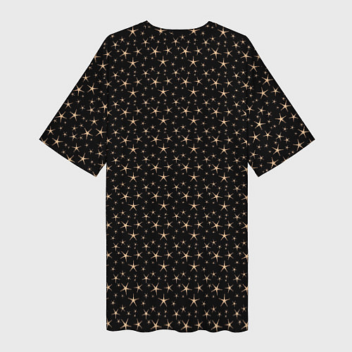Женская длинная футболка Чёрный с золотыми звёздочками паттерны / 3D-принт – фото 2
