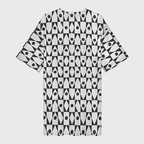 Женская длинная футболка Чёрно-белые ромбы и круги на белом фоне / 3D-принт – фото 2