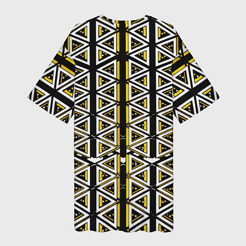 Женская длинная футболка Жёлто-белые треугольники на чёрном фоне / 3D-принт – фото 2