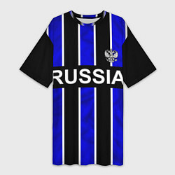 Женская длинная футболка Россия- черно-синяя униформа