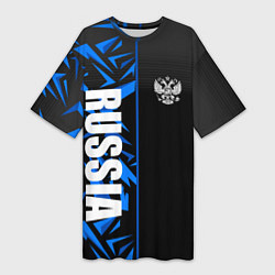 Женская длинная футболка Россия - синяя абстракция