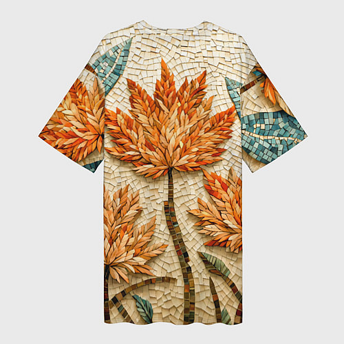 Женская длинная футболка Мозаика осенняя листва в теплых тонах / 3D-принт – фото 2