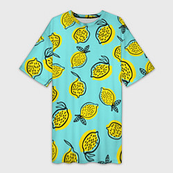 Женская длинная футболка Летние лимоны - паттерн