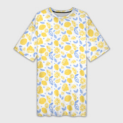 Женская длинная футболка Летний вайб - паттерн лимонов