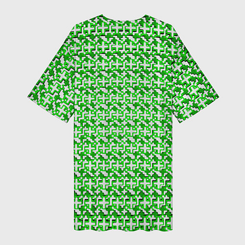 Женская длинная футболка Белые плюсики на зелёном фоне / 3D-принт – фото 2