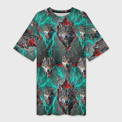 Женская длинная футболка Паттерн из волков эпично