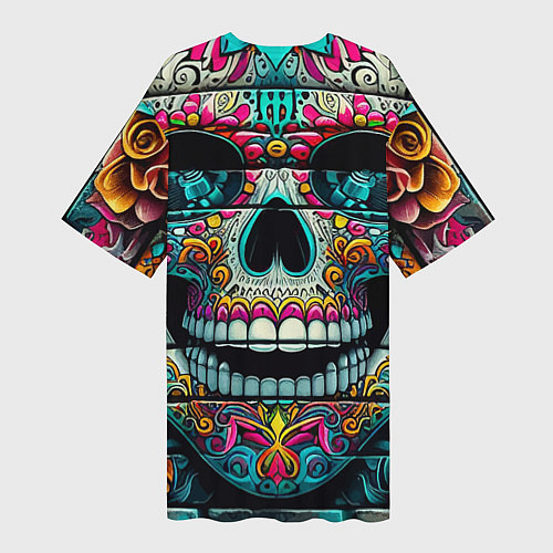 Женская длинная футболка Cool skull - graffiti ai art / 3D-принт – фото 2