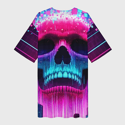Женская длинная футболка Pixel skull blast brain - cyber city ai art / 3D-принт – фото 2