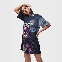 Футболка женская длинная Mass Effect ТалиЗора и космический корабль, цвет: 3D-принт — фото 2