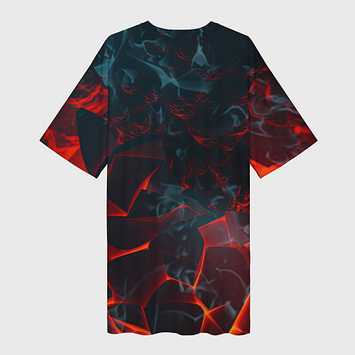 Женская длинная футболка Темная абстракция с разломом красных плит / 3D-принт – фото 2