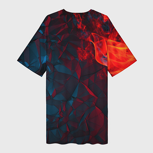 Женская длинная футболка Темная абстракция с разломом красных плит / 3D-принт – фото 2