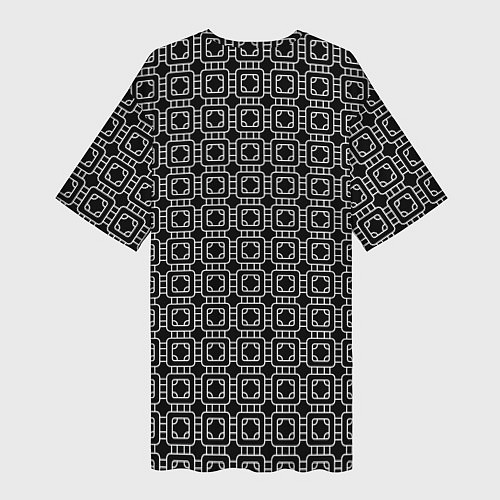Женская длинная футболка Белый геометрический узор на черном фоне / 3D-принт – фото 2
