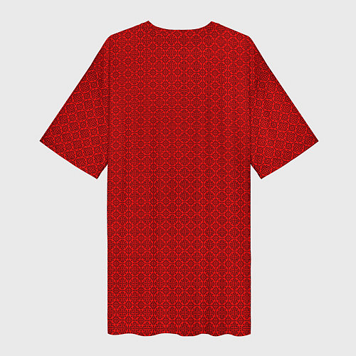 Женская длинная футболка Узор в стиле ар-деко красного цвета / 3D-принт – фото 2