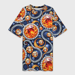 Женская длинная футболка Ювелирные украшение с золотом и бриллиантом паттер