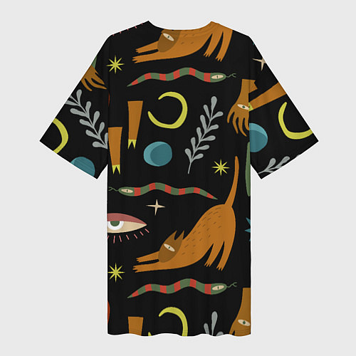 Женская длинная футболка Мистический лес с одноглазым котом / 3D-принт – фото 2