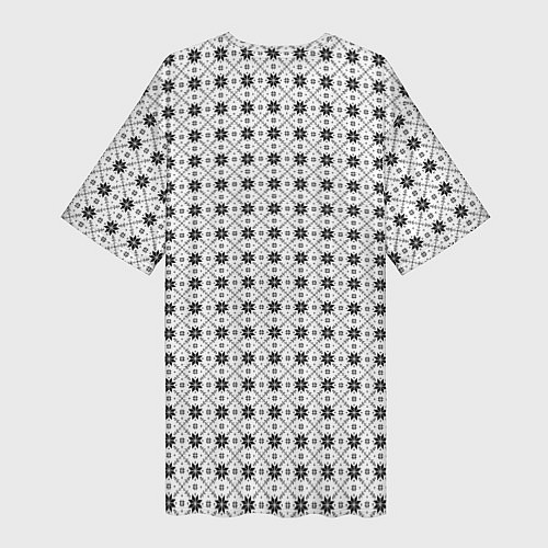 Женская длинная футболка Чёрно-белый орнамент в стиле норвежского узора / 3D-принт – фото 2
