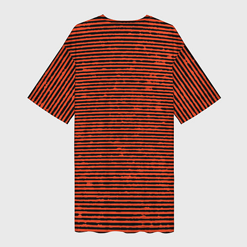 Женская длинная футболка Чёрно-оранжевый полосатый / 3D-принт – фото 2