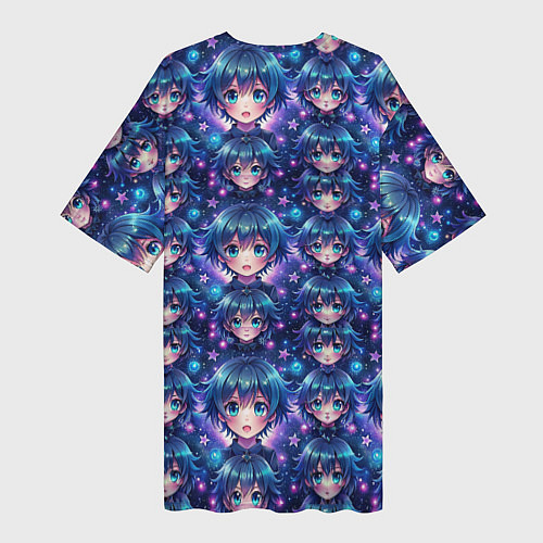 Женская длинная футболка Аниме персонаж с синими волосами / 3D-принт – фото 2
