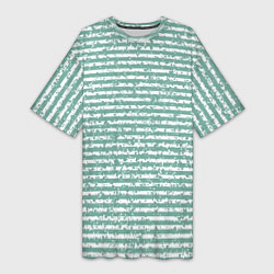 Женская длинная футболка Бело-бирюзовый морской в полоску