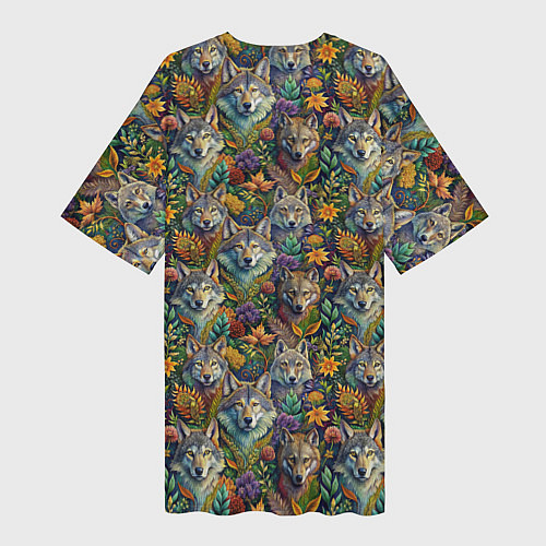 Женская длинная футболка Волчий паттерн / 3D-принт – фото 2