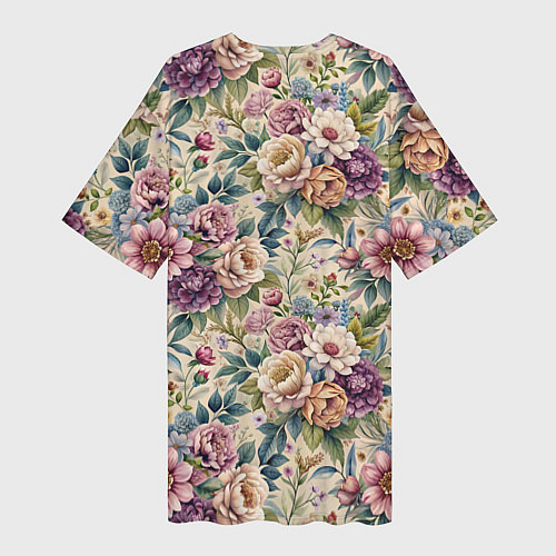 Женская длинная футболка Нежные цветочные мотивы паттерны / 3D-принт – фото 2