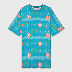 Женская длинная футболка Львята и голубой океан