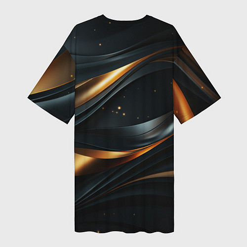Женская длинная футболка Черная абстракция с золотыми изгибами / 3D-принт – фото 2