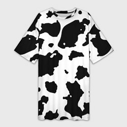 Футболка женская длинная Черно белый коровий узор, цвет: 3D-принт