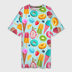 Футболка женская длинная Летние сладости, цвет: 3D-принт