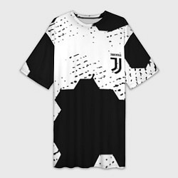 Футболка женская длинная Juventus hexagon black sport, цвет: 3D-принт