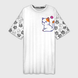 Женская длинная футболка Милый кот обиделся с разбитым сердечком