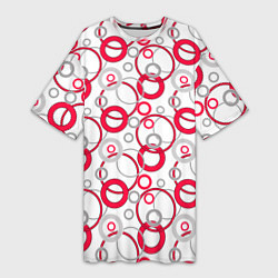 Женская длинная футболка Красные и серые круги и кольца на белом