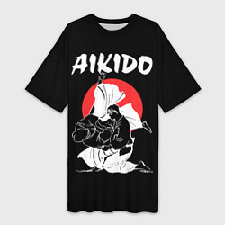 Футболка женская длинная Айкидо - бросок мастера, цвет: 3D-принт