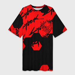 Футболка женская длинная Cyberpunk 2077 кибер броня, цвет: 3D-принт