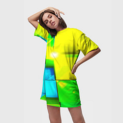 Футболка женская длинная Зелёные кубы разломы, цвет: 3D-принт — фото 2