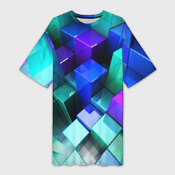 Женская длинная футболка Неоновые кубы текстура
