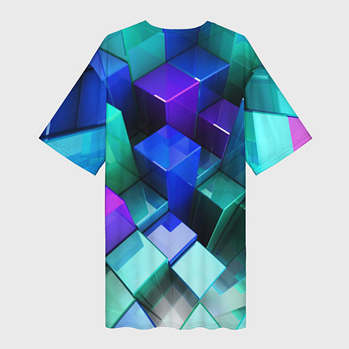 Женская длинная футболка Неоновые кубы текстура / 3D-принт – фото 2