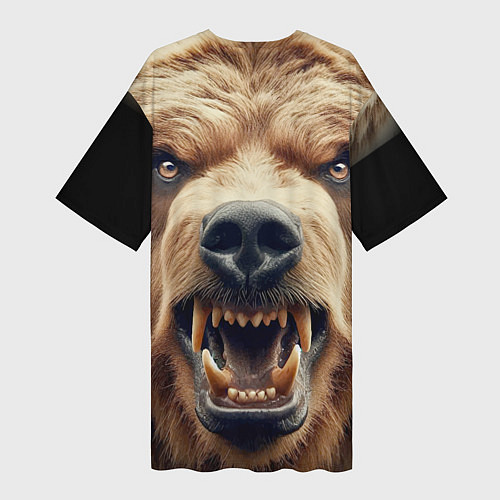 Женская длинная футболка Морда свирепого русского медведя - нейросеть / 3D-принт – фото 2