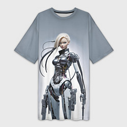 Футболка женская длинная Barbie - cyber warrior, цвет: 3D-принт