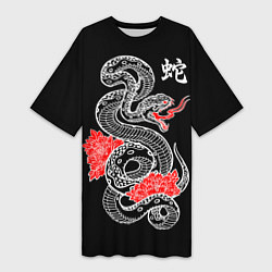 Женская длинная футболка Черная змея - китайский иероглиф