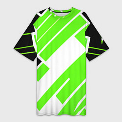 Футболка женская длинная Зелёные широкие линии на белом фоне, цвет: 3D-принт